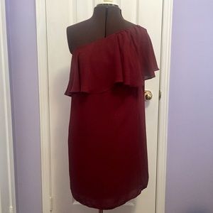 Naked Zebra Burgundy One Shoulder Ruffle Dress NEW